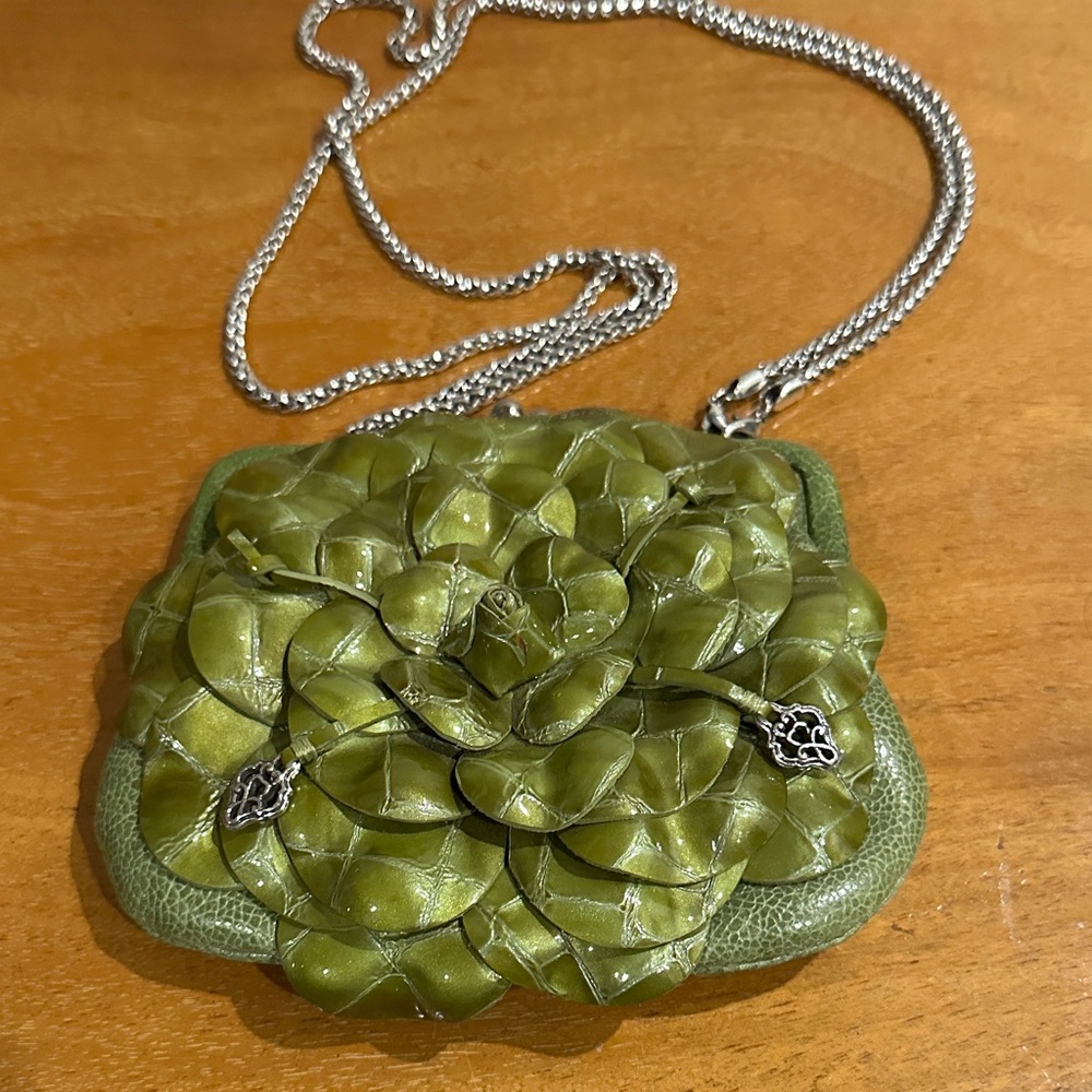 Brighton Green Floral mini kiss lock patent leather bag